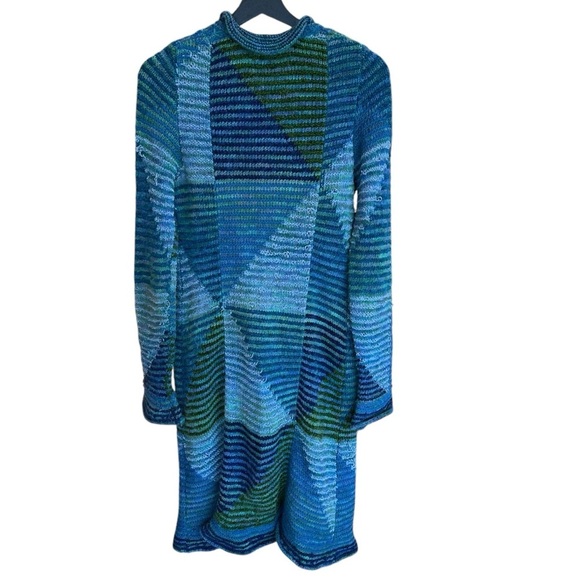 Sleeping on Snow Anthropologie Geo Knit Longline Cardigan Blue Multi Small Wool - Picture 5 of 7